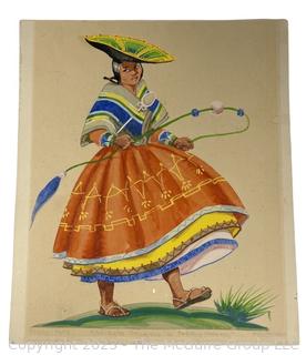 Unframed Color Print of Latin American Woman. 12" x 13".