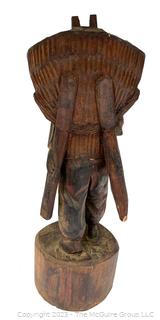 Asian Carved Wood Sculpture of Farmer Carrying Wheat. 16" tall