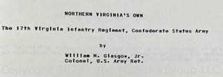 Northern Virginia's Own: A History of the 17th Virginia Infantry Regiment, Confederate States Army Hardcover by William M. Glasgow 1989