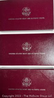 (3) United States Mint 1988 Olympic Proof Silver Dollar Coin 