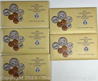 United States Mint 1990 Uncirculated Coin Set with D and P Mint Marks (x5)