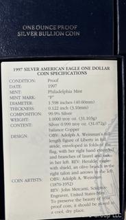 United States Mint American Eagle One Ounce Proof Silver Bullion Coin: Years 1997, 1998, 1998, 1998, 1998