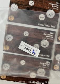 United States Mint Uncirculated Coin Set: D & P Mint Marks. Years 1985, 1985, 1985, 1985 and 1985