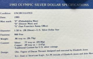 United States Mint (3) 1983 Olympic Silver Dollars 