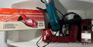 Group of Electric Hand Tools Including Milwaukee Close Quarter Drill