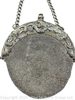 Art Nouveau Silver Plate Micro Bead Chatelaine Purse 