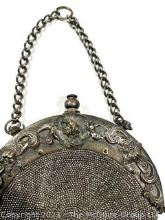 Art Nouveau Silver Plate Micro Bead Chatelaine Purse 