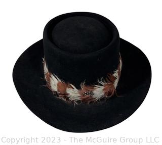 Black Stetson 3X Beaver Size 7 1/4 Western Hat with Feather Band. 