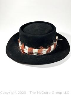 Black Stetson 3X Beaver Size 7 1/4 Western Hat with Feather Band. 