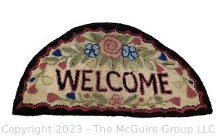 Vintage Hand Hooked Welcome Rug or Mat on Burlap Backing.  18" x 36".