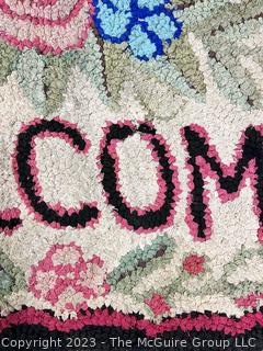 Vintage Hand Hooked Welcome Rug or Mat on Burlap Backing.  18" x 36".