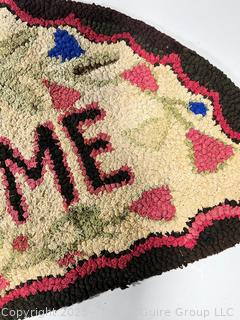 Vintage Hand Hooked Welcome Rug or Mat on Burlap Backing.  18" x 36".