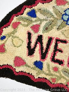 Vintage Hand Hooked Welcome Rug or Mat on Burlap Backing.  18" x 36".