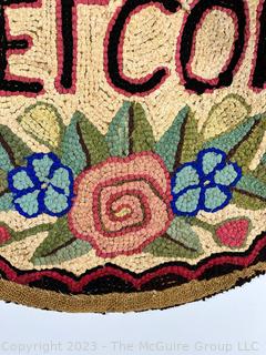 Vintage Hand Hooked Welcome Rug or Mat on Burlap Backing.  18" x 36".