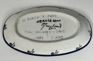 Vintage Jerusalem Hand Painted Pottery Dish, Signed by Artist. 6w x 10" long