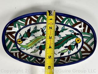 Vintage Jerusalem Hand Painted Pottery Dish, Signed by Artist. 6w x 10" long