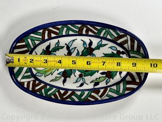 Vintage Jerusalem Hand Painted Pottery Dish, Signed by Artist. 6w x 10" long