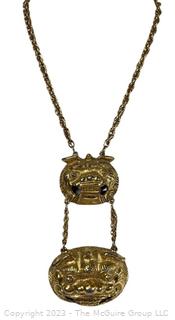 Asian Style Double Lion Pendant Necklace Costume Jewelry