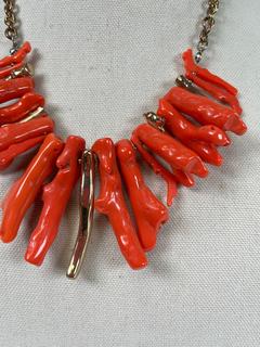 Large Costume Red Bamboo Coral & Brass Link Necklace