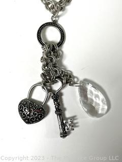 Chain Necklace with Heart Key and Crystal Charms. 