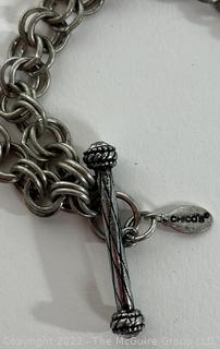 Chain Necklace with Heart Key and Crystal Charms. 