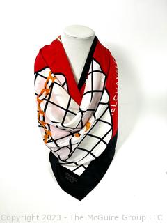 Chanel Red & White Purse Design Silk Scarf. 33" x 35"