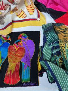 Seven (7) Silk Printed Scarfs by Echo, Anne Klein, Ellen Tracey and Laurel Burch. 