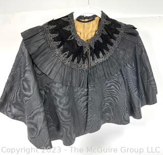 Victorian Black Silk Mourning Cloak Or Capelet With Beaded Collar  