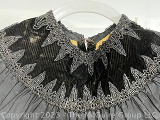 Victorian Black Silk Mourning Cloak Or Capelet With Beaded Collar  