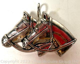 Double Horse Head Pendant or Brooch Signed Best. 