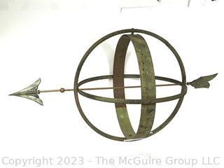 Metal Armillary Garden Sundial.  Missing Base. 31" long