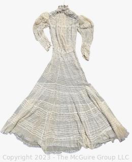 Victorian Hand Made Lace Dress with Eye Hook Back and Puffy Sleeves.