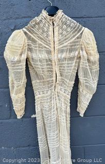 Victorian Hand Made Lace Dress with Eye Hook Back and Puffy Sleeves.