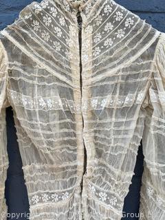 Victorian Hand Made Lace Dress with Eye Hook Back and Puffy Sleeves.