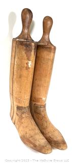 Two (2) Antique Equestrian Wood Boot Keeps or Forms. This pair of boot stretchers from the late 1800's separate into four sections that are dovetailed together with handle on top.