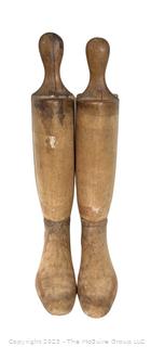 Two (2) Antique Equestrian Wood Boot Keeps or Forms. This pair of boot stretchers from the late 1800's separate into four sections that are dovetailed together with handle on top.