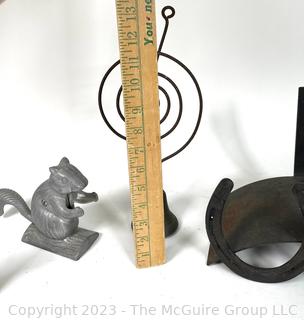 Vintage Metalware Including Squirrel Nutcracker, Horse Shoe Hose Rest and Bookend.