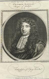 Framed Under Glass Engraving of George Savile, 1st Marquis of Halifax, 1633 - 1695 by A Bannerman 1734.  14" x 17".