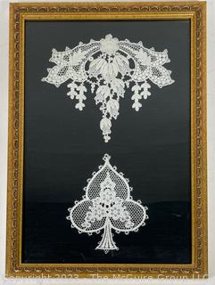 Framed Under Glass Hand Made Lace.  13" x 18".