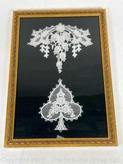 Framed Under Glass Hand Made Lace.  13" x 18".