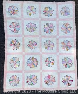 Hand Stitched Flour Sack Quilt in Dresden Plate Pattern.  36" x 46".