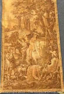 Antique French Aubusson Jacquard Wool Tapestry of Hunting Scene. c 1890s.  48" x 83"