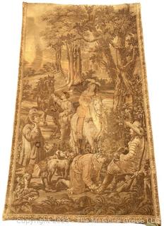 Antique French Aubusson Jacquard Wool Tapestry of Hunting Scene. c 1890s.  48" x 83"