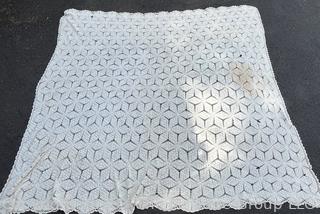 Antique Cotton Crochet Coverlet.  Staining. 84" x 89". 