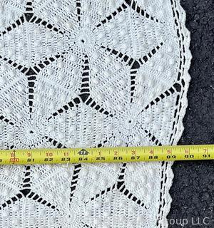 Antique Cotton Crochet Coverlet.  Staining. 84" x 89". 