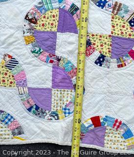 Hand Stitched Flour Sack Quilt. 70" x 75"