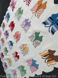 Hand Stitched Flour Sack Quilt in Butterfly Pattern. 70" x 87"