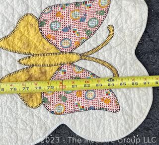 Hand Stitched Flour Sack Quilt in Butterfly Pattern. 70" x 87"