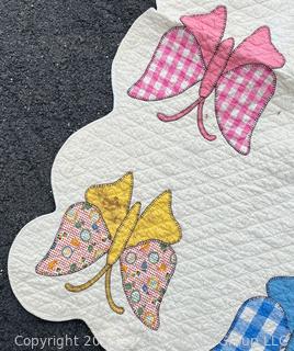 Hand Stitched Flour Sack Quilt in Butterfly Pattern. 70" x 87"