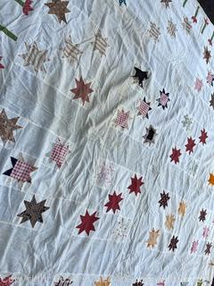 Hand Stitched Flour Sack Unfinished Quilt Topper.  Some damage. 81" x 82"